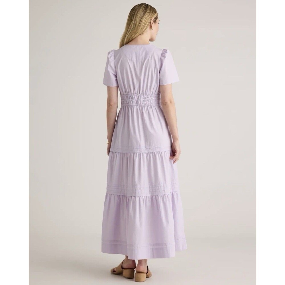 Quince New Women 100% ORGANIC COTTON Poplin Tiered Maxi Dress LARGE Pastel Lilac - Picture 4 of 14